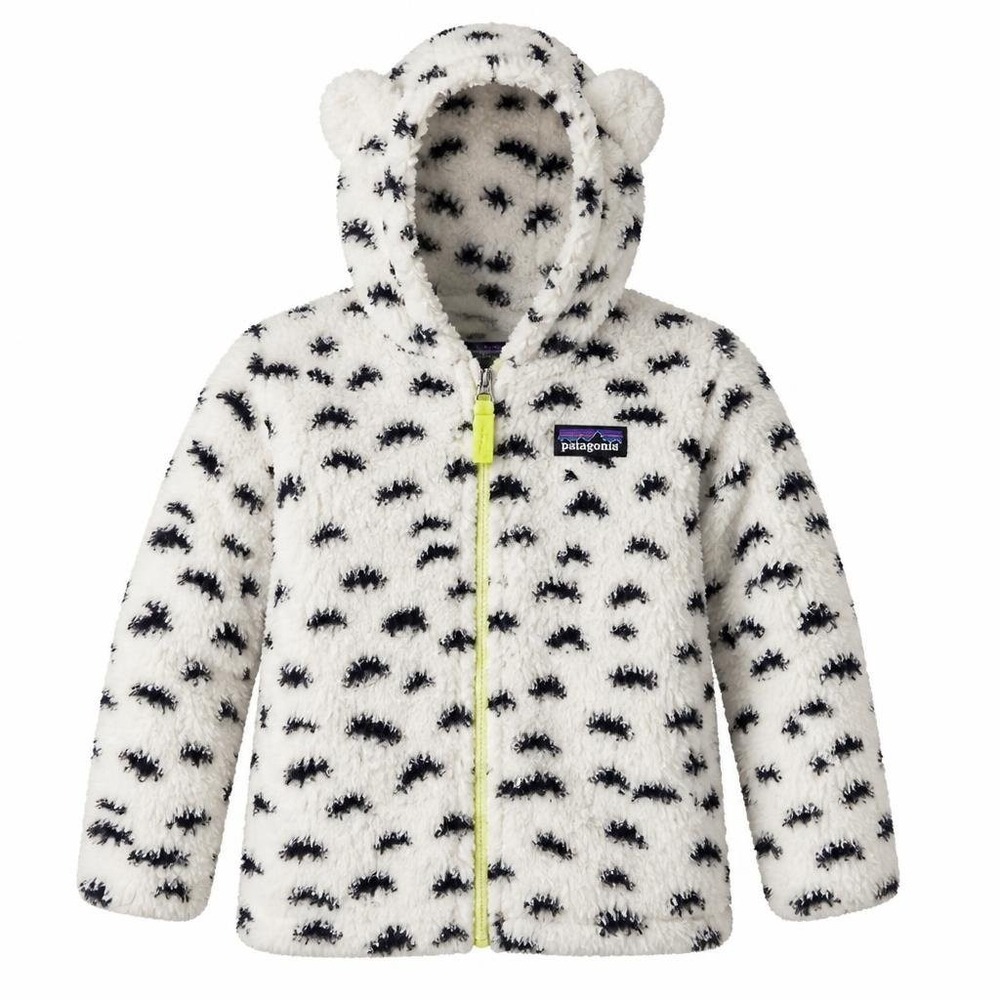 Patagonia Furry Friends Hoody 3T Fleece Jacket White Snow Leopard Animal Print